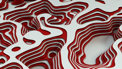 Red abstract relief line background. 3d illustration, 3d rendering.