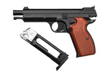 Pneumatic pistol isolated on white background.