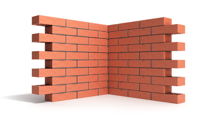 piece of brick wall 3d render on white