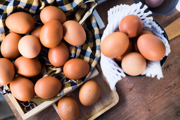 Fresh eggs in basket on table prepare eggs for cooking
