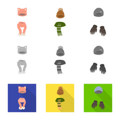Vector illustration of clothes  and texture logo. Set of clothes  and weather  vector icon for stock.