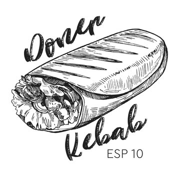 Doner kebab. Hand drawn sketch converted to vector