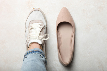 sporty sneakers and beautiful elegant suede shoes
