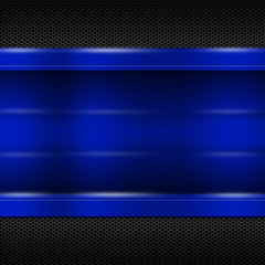 blue metal plate on black metallic mesh for background and texture.