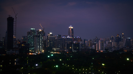 night cityscape with capital center buildings in bangkok