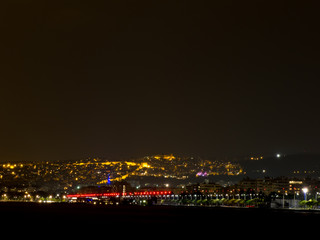 thessaloniki cityline in the night view from kalamaria marina