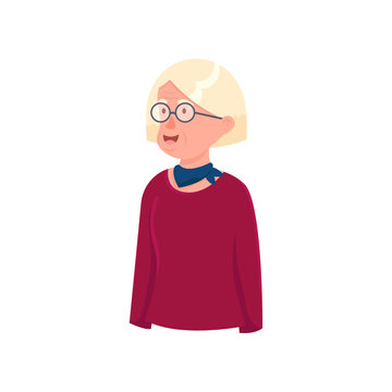 White hair old senior woman with red sweater