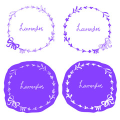 Lavender round banner set. Hand drawn design elements stock vector illustration for web, for print, for product design, for packaging design