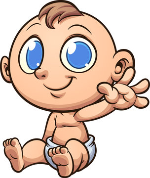 Happy cartoon baby sitting down clip art. Vector illustration with simple gradients. All in a single layer. 