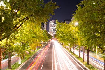 Fototapeta premium Night view and road to JR Central Towers at Nagoya station in Nagoya,Japan