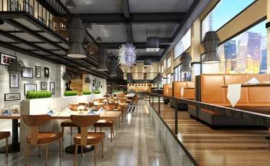 Gordijnen 3d render of luxury restaurant cafe © murattellioglu