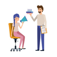 couple with sitting in office chair avatar character