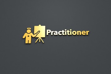 Text Practitioner with yellow 3D illustration and grey background