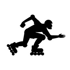 Silhouette of roller skates sportsman isolated on white background. Vector black and white illustration. Cutout object. Sports goods elements.