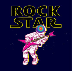 Vector image of spaceman with rock star guitar in art sketching toon cartoon