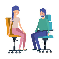 couple with sitting in office chair avatar character