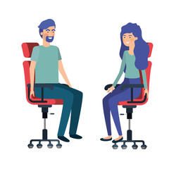 couple with sitting in office chair avatar character