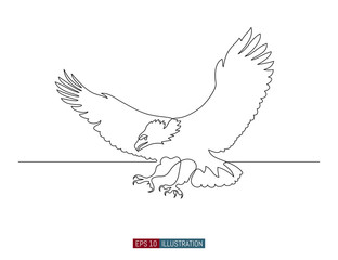 Obraz premium Continuous line drawing of eagle. American symbol of power and freedom. Template for your design works. Vector illustration.