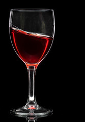 Wine glass with red wine or empty on black background