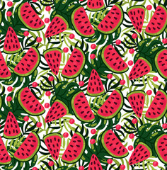 Watermelon leafs colorful seamless vector pattern