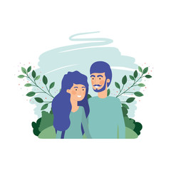 young couple with landscape avatar character