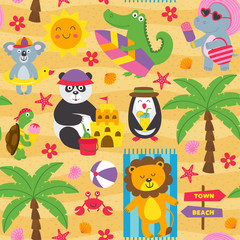 Fototapeta na wymiar seamless pattern with animals on the beach - vector illustration, eps