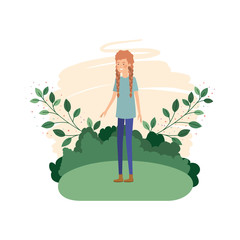 young woman with landscape avatar character