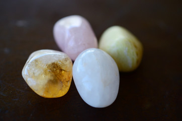 Positivity Crystals, Mindfulness. Tumbled Crystal Bundle: Rose Quartz, Citrine, Serpentine, and Milky Quartz. Energy Spring Cleaning. 