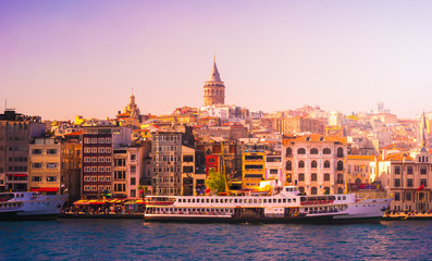 Fototapeta na wymiar Istanbul cityscape in Turkey with Galata Tower, 14th-century city landmark
