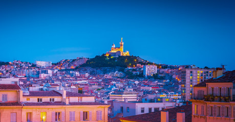 Marseille, France. Panoramic cityscape of Marseille with the church Notre-Dame de la Garde