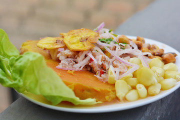 Ceviche - traditional peruvian dish made of raw fish.
