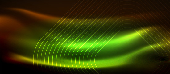 Neon square shapes lines on glowing light background