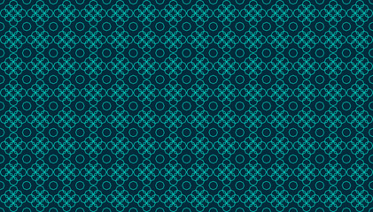 Abstract geometrical background with overlapping octagonal linear and two-dimensional shapes over a dark blue background. Polygonal seamless pattern inspiration forming a symmetrical decor element.
