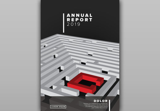 Annual Report Cover Layout with 3D Maze Element