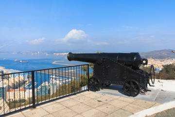 Black cannon targeted to the sea, The rock, Gibraltar