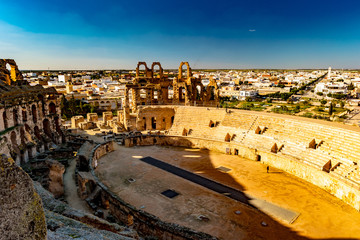 The Roman amphitheater of Thysdrus in El Djem or El-Jem, a town in Mahdia governorate of Tunisia.