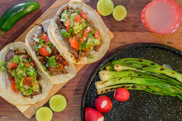 Tijuana tacos, grilled carne asada with copy space
