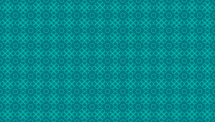 Abstract geometrical background with overlapping octagonal linear and two-dimensional shapes over teal blue background. Polygonal seamless pattern inspiration forming a symmetrical decor element.