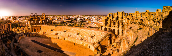 The beautiful amphitheatre in El Djem reminds the Roman Colosseum - 268169977