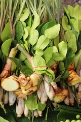 Vegetable set for spicy soup at street food