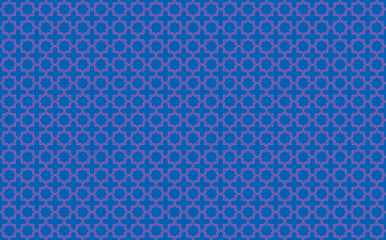Star and cross tile-like design with pink accents on blue background inspired by Moroccan tile work known as zellige or mosaic, seamless pattern inspiration forming a symmetrical decor element