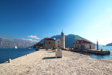 Beautiful Panoramic view the rock of lady at kotor bay Montenegro