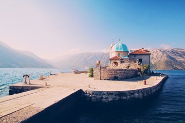 Beautiful Panoramic view the rock of lady at kotor bay Montenegro