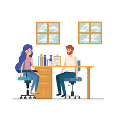 couple sitting in the work office with white background