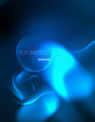 Neon glowing wave lines, blue hi-tech futuristic abstract background template
