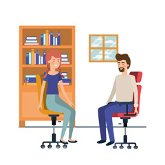 couple sitting in the work office with white background