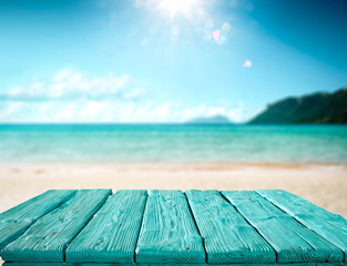 Wooden desk of free space and summer sunny day. Free space for your decoration and warm sunny day. 