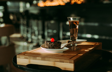 Sweet dessert and glass of champagne