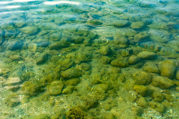 Ocean sea bottom floor rocky coast with clean see-through water