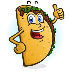A happy smiling Taco cartoon character giving an enthusiastic thumbs up gesture